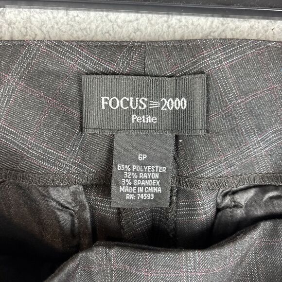 Focus 2000 Pants Women's 6P Petite Plaid Gray Straight Leg Career Workwear - Picture 11 of 12